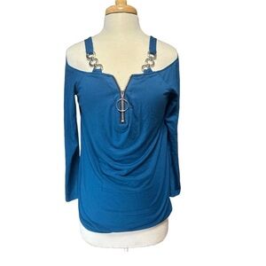 Peacock Blue Cold Shoulder Top Size M